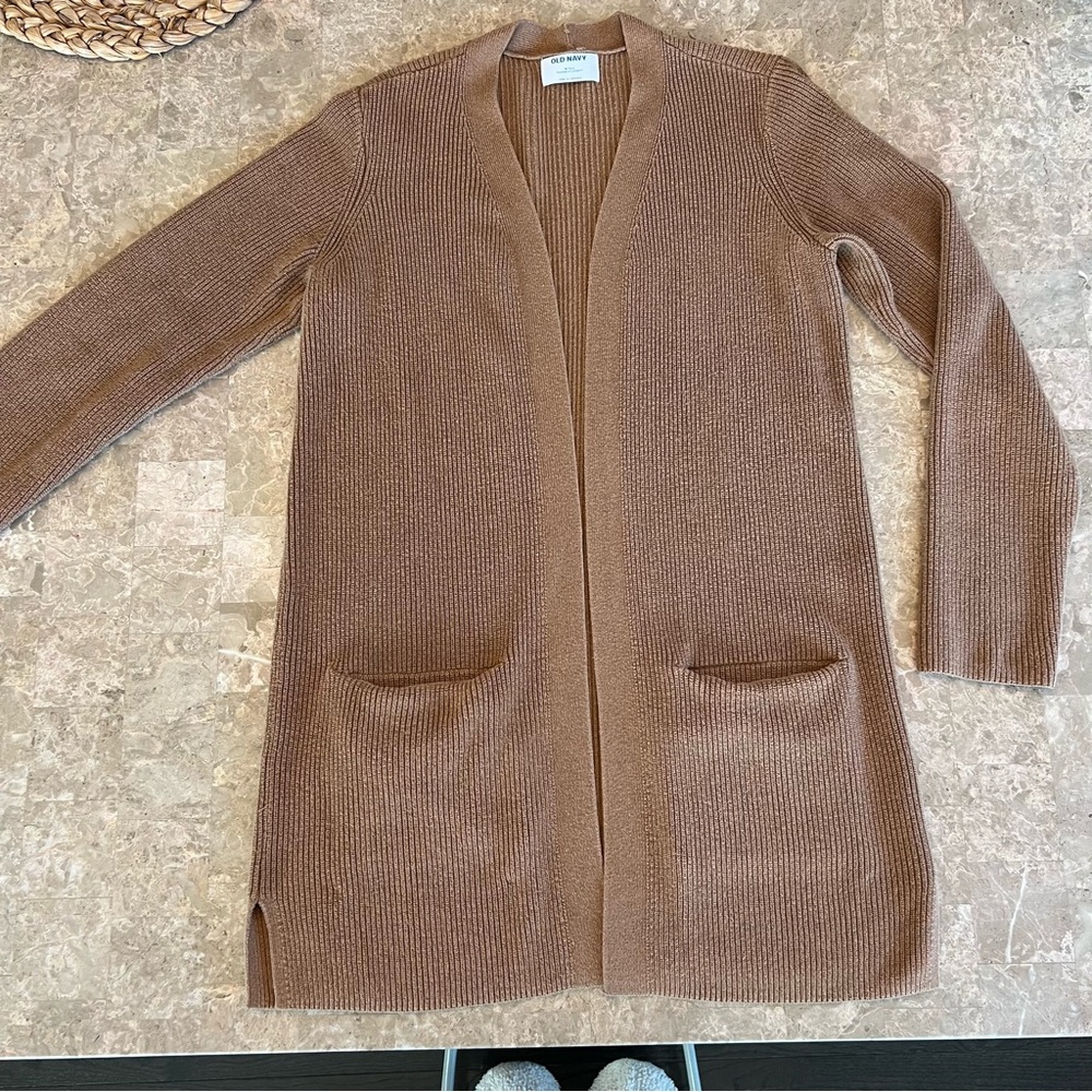 Old Navy Shaker Stitch Long Line Carmel Ribbed Knit Cardigan - Medium Tall